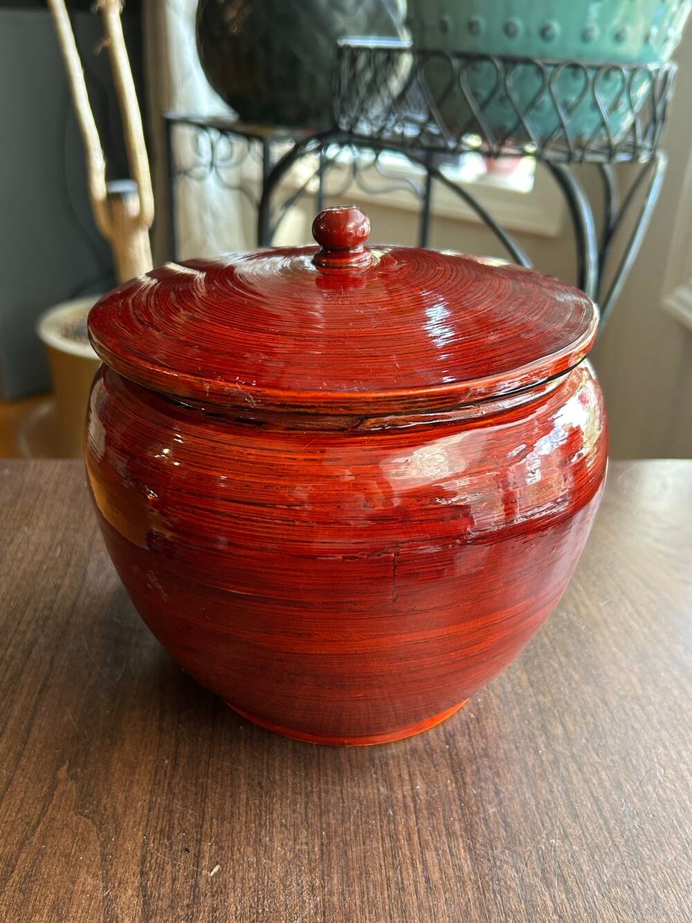 Lifestyles by Sixtrees lacquered bamboo jar Container with Lid 7”